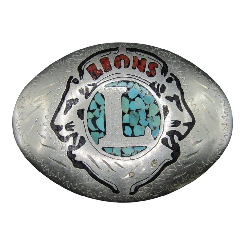 1979 Little White Dove Lions International Club Belt Buckle USA Silver Inlaid